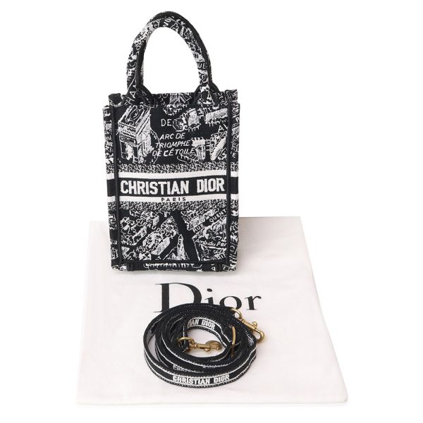 200012644019 2 Christian Dior Plan de Paris Book Tote Mini Phone Bag Cotton White