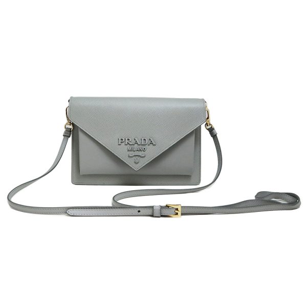 200012834019 Prada Clutch Shoulder Bag Saffiano Calfskin Leather Nube Gray