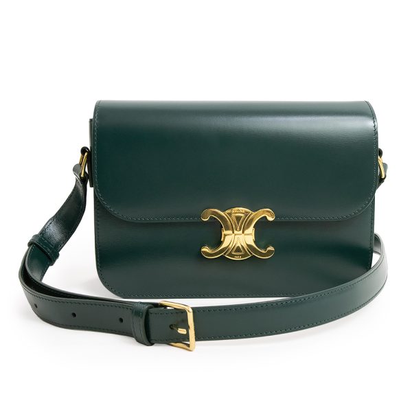 200012851019 Celine Classic Triomphe Shoulder Bag Shiny Calfskin Amazon Green Gold