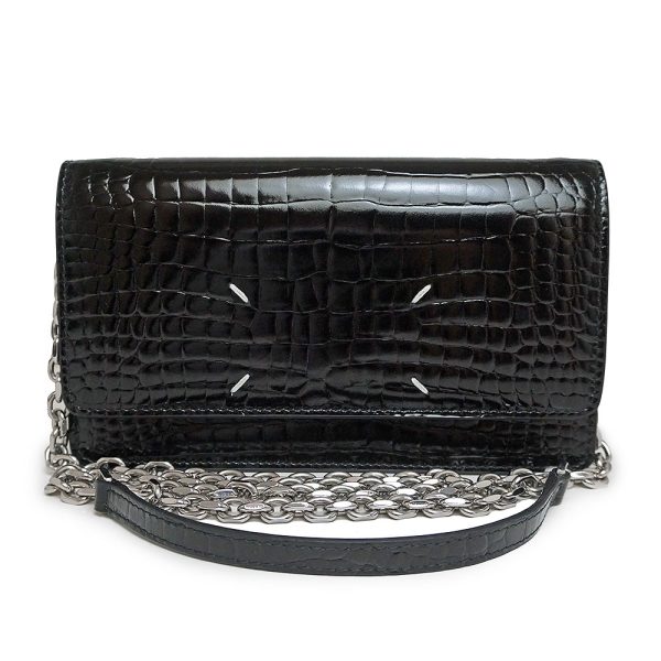 200012901019 Maison Margiela 4 Stitch Chain Wallet Crossbody Croco Embossed Leather Black