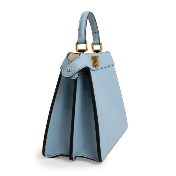 200012906019 4 Fendi Peekaboo Crossbody Calfskin Shoulder Handbag Light Blue Gold