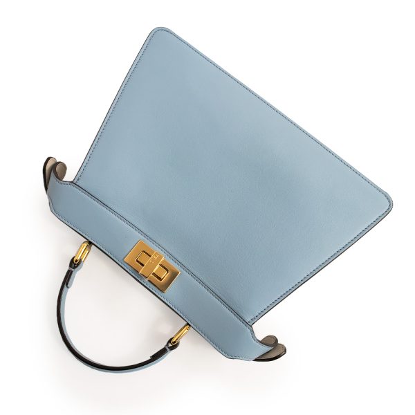 200012906019 6 Fendi Peekaboo Crossbody Calfskin Shoulder Handbag Light Blue Gold