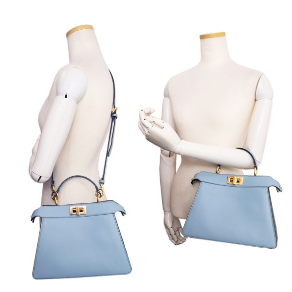 200012906019 8 Fendi Peekaboo Crossbody Calfskin Shoulder Handbag Light Blue Gold