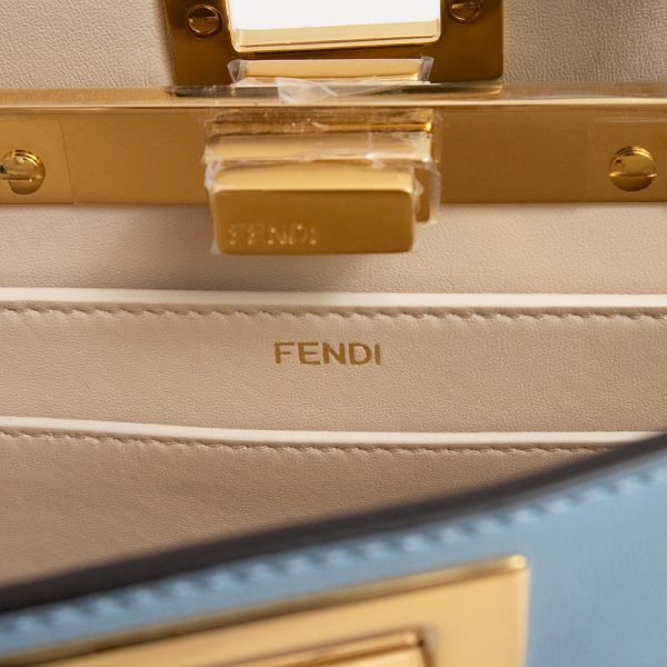 200012906019 9 Fendi Peekaboo Crossbody Calfskin Shoulder Handbag Light Blue Gold