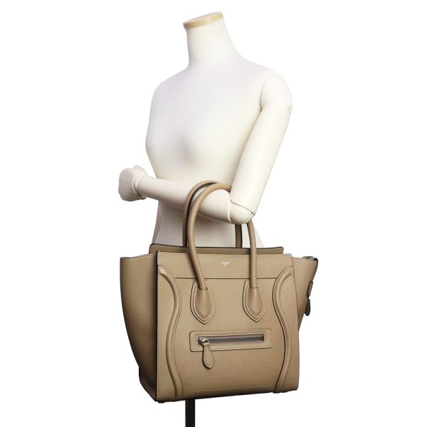 200012911019 8 Celine Luggage Micro Shopper Handbag Drummed Calf Leather Beige