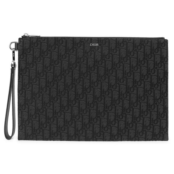 200012912019 Christian Dior Oblique Jacquard Clutch Bag Black Silver