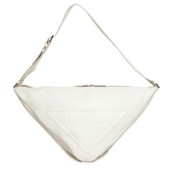 200012976019 Prada Triangle Logo Shoulder Bag VITELLO DAINO Leather Off White
