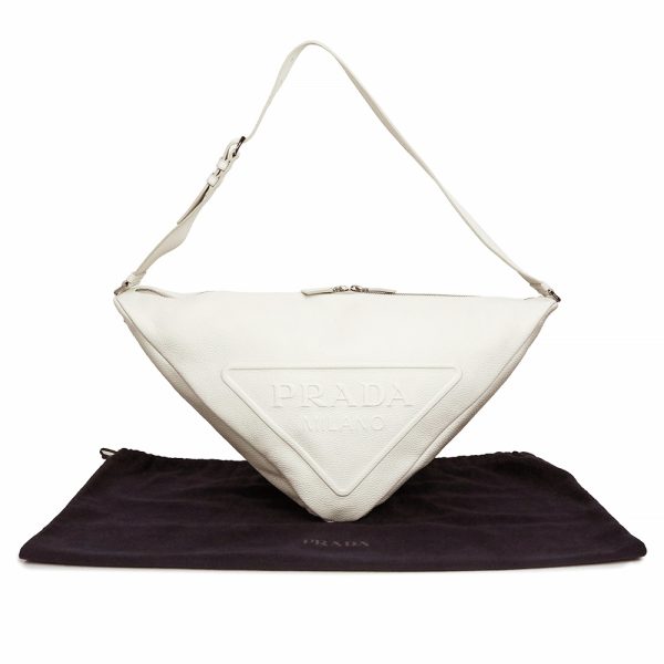 200012976019 2 Prada Triangle Logo Shoulder Bag VITELLO DAINO Leather Off White