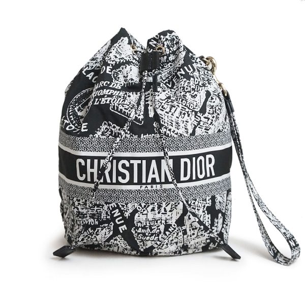 200013016019 Christian Dior Plan de Paris Drawstring Travel Pouch Nylon Leather Black