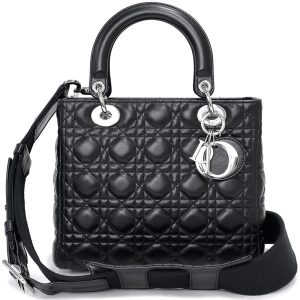 200013090019 Christian Dior Lady Dior Lambskin Leather Shoulder Handbag Black