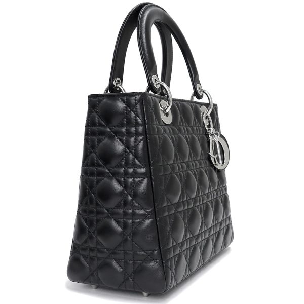 200013090019 4 Christian Dior Lady Dior Lambskin Leather Shoulder Handbag Black