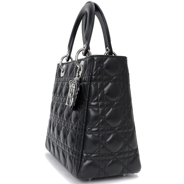 200013090019 5 Christian Dior Lady Dior Lambskin Leather Shoulder Handbag Black