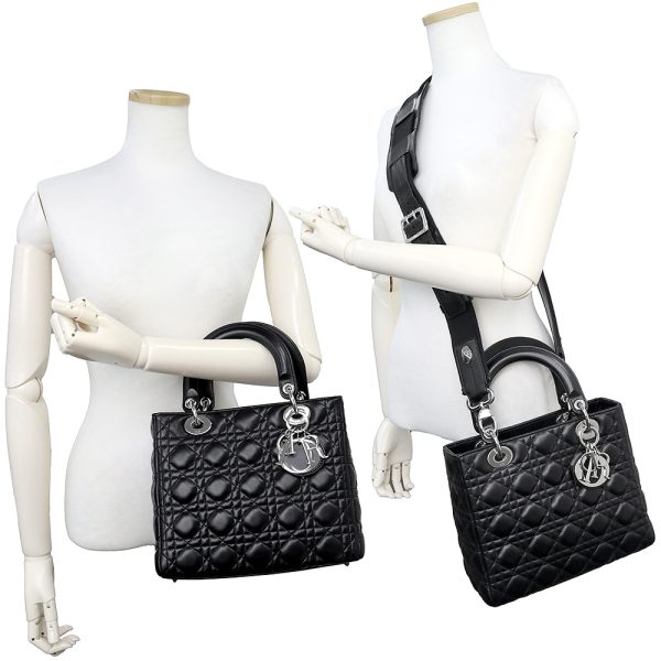 200013090019 8 Christian Dior Lady Dior Lambskin Leather Shoulder Handbag Black