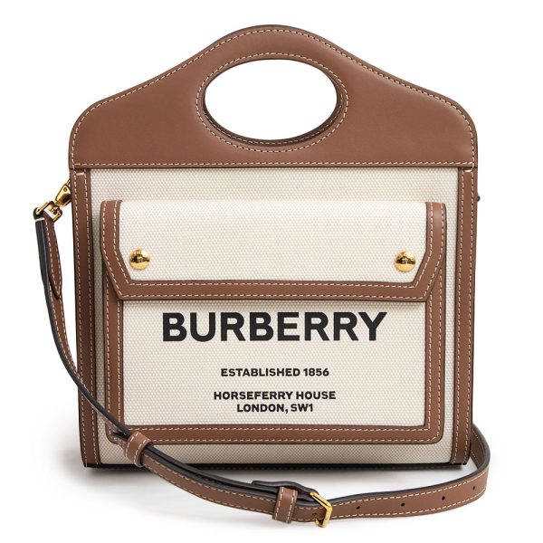 200013152019 Burberry Mini Shoulder Bag Two Tone Cotton Canvas Calfskin Leather Natural Malt Brown