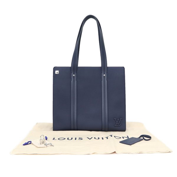 200013436019 2 Louis Vuitton LV Aerogram Takeoff Tote Bag Grain Calf Navy Blue Silver