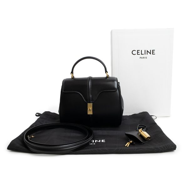 200013577019 2 Celine Mini 16 Saise Shoulder Handbag Satind Calfskin Black