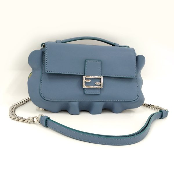 2000207257800067 1 Fendi Double Micro Bucket Chain Leather Shoulder Bag Light Blue