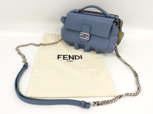 2000207257800067 10 Fendi Double Micro Bucket Chain Leather Shoulder Bag Light Blue