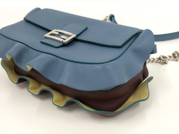 2000207257800067 3 Fendi Double Micro Bucket Chain Leather Shoulder Bag Light Blue