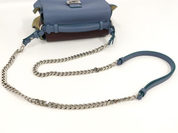 2000207257800067 4 Fendi Double Micro Bucket Chain Leather Shoulder Bag Light Blue