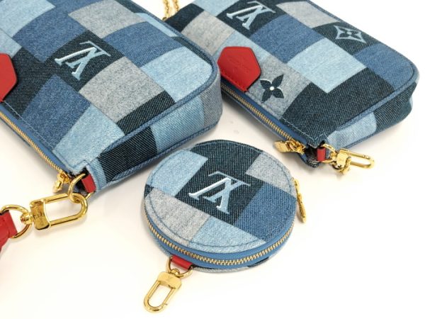 2000773252000999 3 Louis Vuitton Multi Pochette Accessoires 2WAY Handbag Monogram Denim Blue