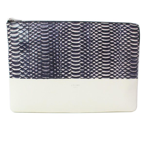 200089285018 Celine Solo Clutch Pouch Bag Bicolor Lambskin Leather Snake Python White