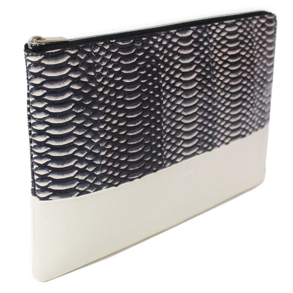 200089285018 5 Celine Solo Clutch Pouch Bag Bicolor Lambskin Leather Snake Python White