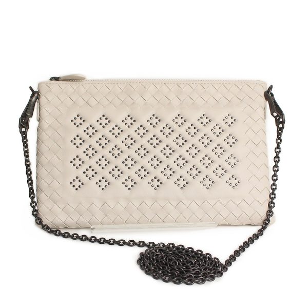 200089500018 Bottega Veneta Chain Shoulder Clutch Bag Ivory