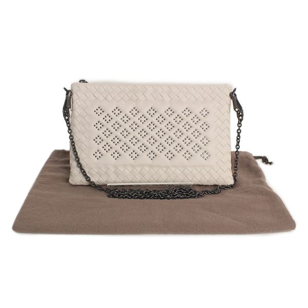 200089500018 2 Bottega Veneta Chain Shoulder Clutch Bag Ivory