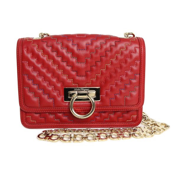 200091677018 Salvatore Ferragamo Gancini Chain Shoulder Bag Red