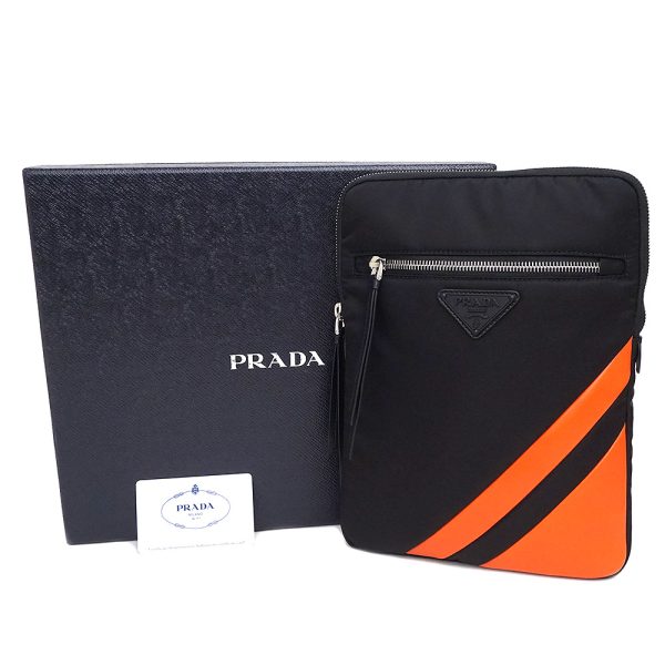 200093507018 2 Prada Tesuto Nylon Nappa Leather Tablet Case Pouch Clutch Bag Orange Black