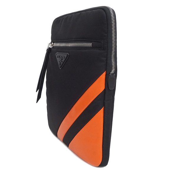 200093507018 5 Prada Tesuto Nylon Nappa Leather Tablet Case Pouch Clutch Bag Orange Black