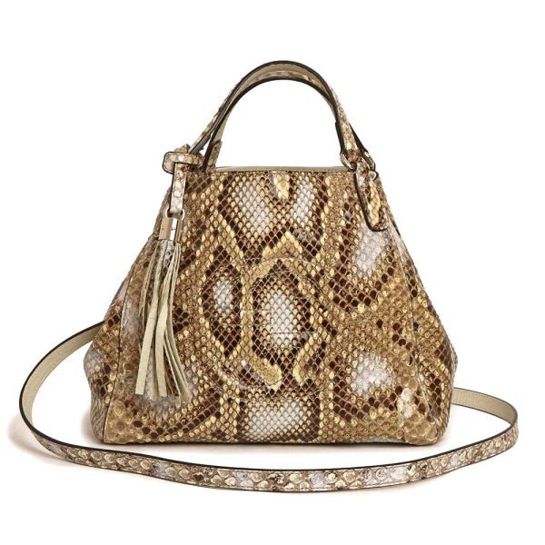 200099825018 Gucci Soho Interlocking G Handbag Python Leather Beige