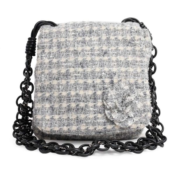 200100035018 Chanel Camellia Leather Chain Shoulder Bag Tweed Gray