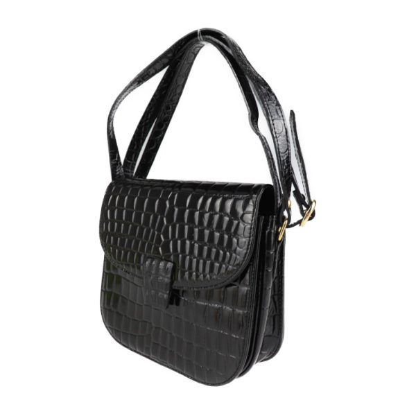 2002093007082 2 Saint Laurent Crocodile Embossed Leather 2 Way Shoulder Bag Black