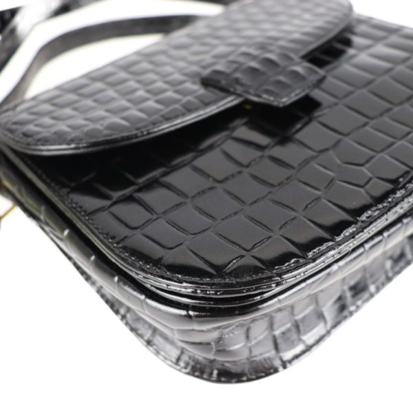 2002093007082 5 Saint Laurent Crocodile Embossed Leather 2 Way Shoulder Bag Black