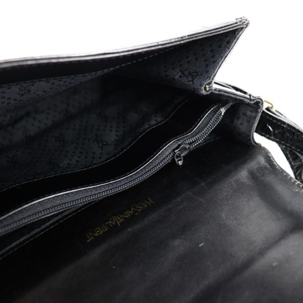 2002093007082 9 Saint Laurent Crocodile Embossed Leather 2 Way Shoulder Bag Black