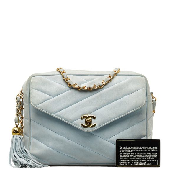 201 46423 13 Chanel Bias Stitch Coco Mark Tassel Shoulder Bag Blue Gold