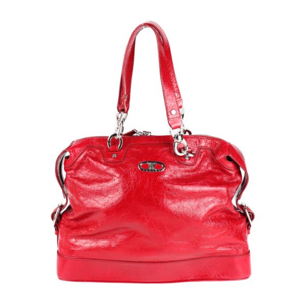 2010113004129 1 Celine Handbag Patent Leather Red Silver Triomphe Shoulder