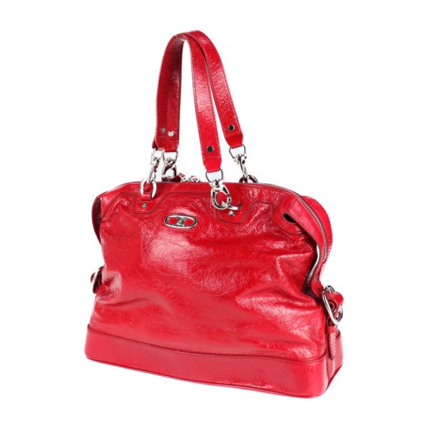 2010113004129 2 Celine Handbag Patent Leather Red Silver Triomphe Shoulder