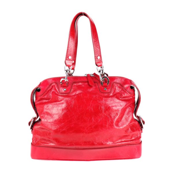 2010113004129 3 Celine Handbag Patent Leather Red Silver Triomphe Shoulder