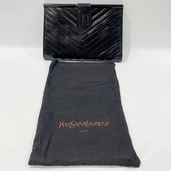 20470576 9 Yves Saint Laurent Clutch Bag V Stitch YSL Logo Vintage Black