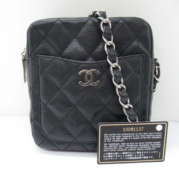 2100301130029 3 Chanel Matelasse Chain Shoulder Bag Caviar Skin Black