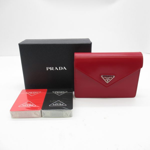 2101217627443 8 Prada Playing Card Pouch Leather Red