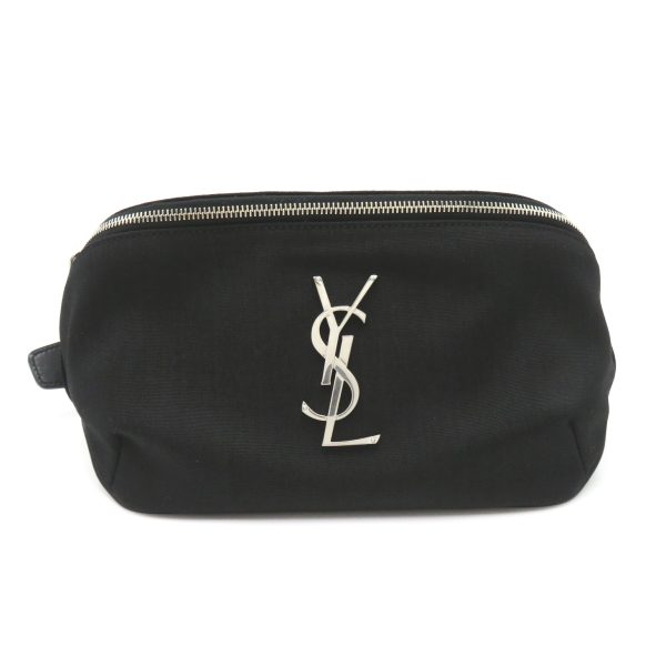 2101218001525 1 Saint Laurent Monogram Belt Bag Canvas Leather Black