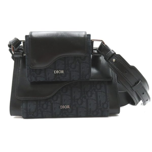 2101218042870 1 Dior Canvas Trotter Leather Shoulder Bag Black