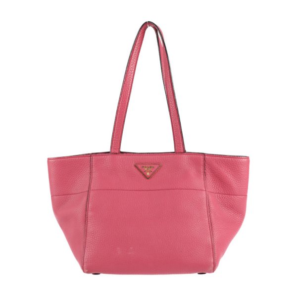 2104093008131 1 Prada Vitello Daino Tote Bag Leather Peonia Triangular Plate Pink