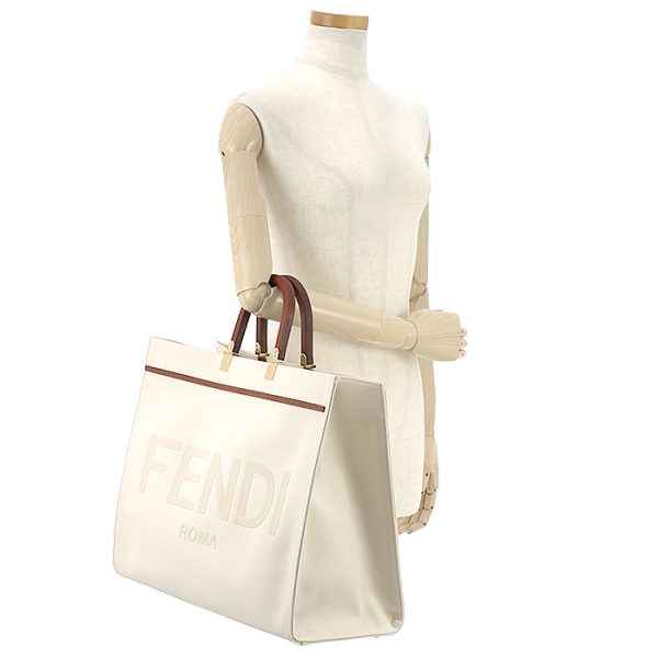 210722 bg3 1 t Fendi Sunshine Large Fabric Handbag Beige