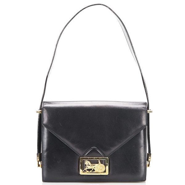 219 93259 1 Celine Carriage Metal One Shoulder Bag Black Leather