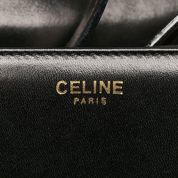 219 93259 11 Celine Carriage Metal One Shoulder Bag Black Leather